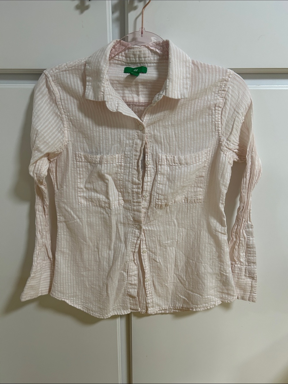 dip Pale Pink Seersucker Striped Button-Up Shirt XS